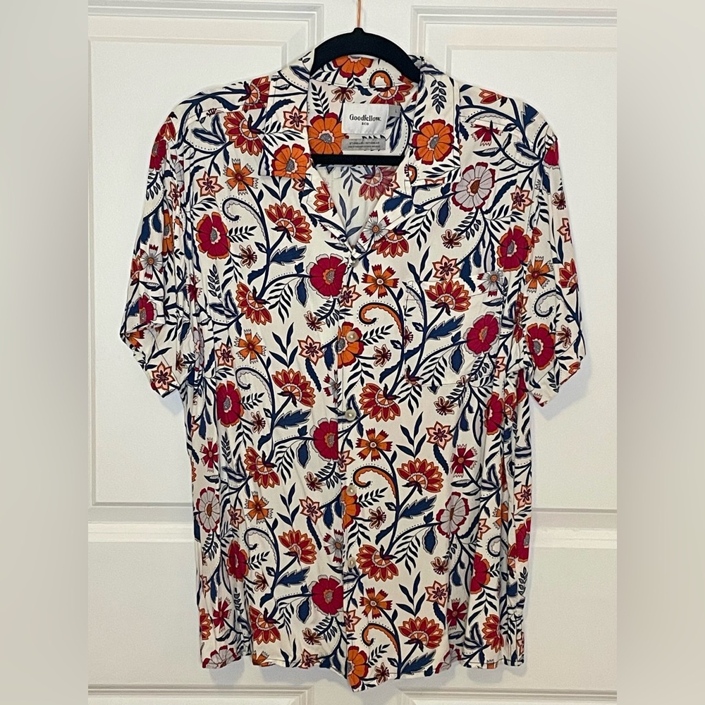 Goodfellow & Co Floral Camp Collar Shirt Men’s L Standard Fit Short Sleeve